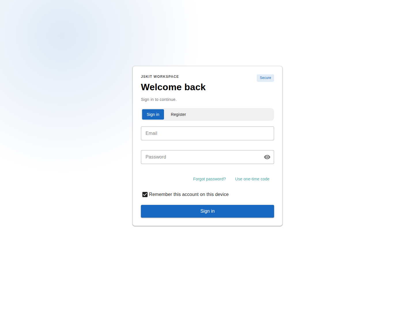 Example app login page after installing JSKIT authentication with Supabase